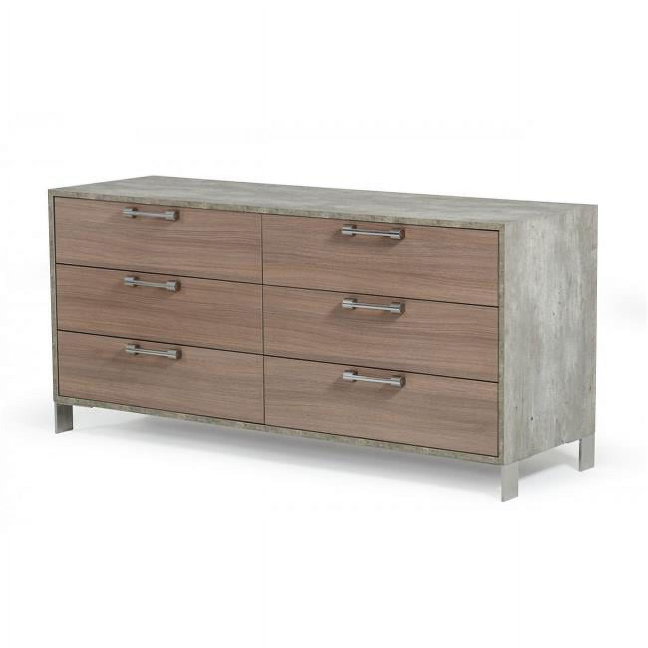 HomeRoots  30 x 64 x 20 in. Brown Oak Gray Solid & Manufactured Wood Six Drawers Standard Dresser