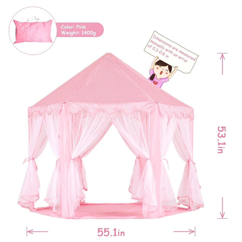 Veryke Princess Tent for Kids, Birthday Gift Large Castle Play Tent for Kids, Play Tents for Girls, Outdoor Indoor Portable Children Play Housefor Child Boys (Pink, Including Led Lights)