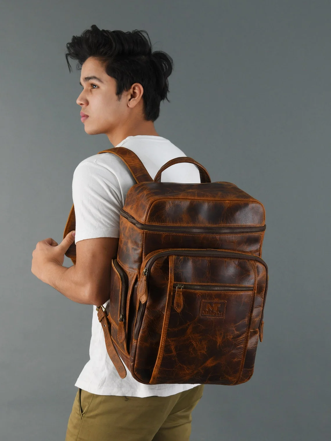 MaheTri 16 Inches Genuine Buffalo Leather Backpack for Men, Vintage Bag For Office, College, Travel Bag