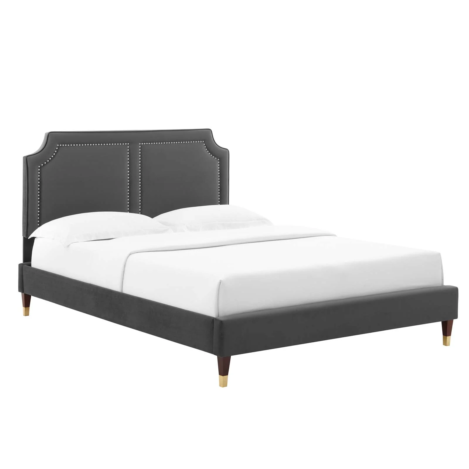 Modway Novi Performance Velvet Queen Bed in Charcoal