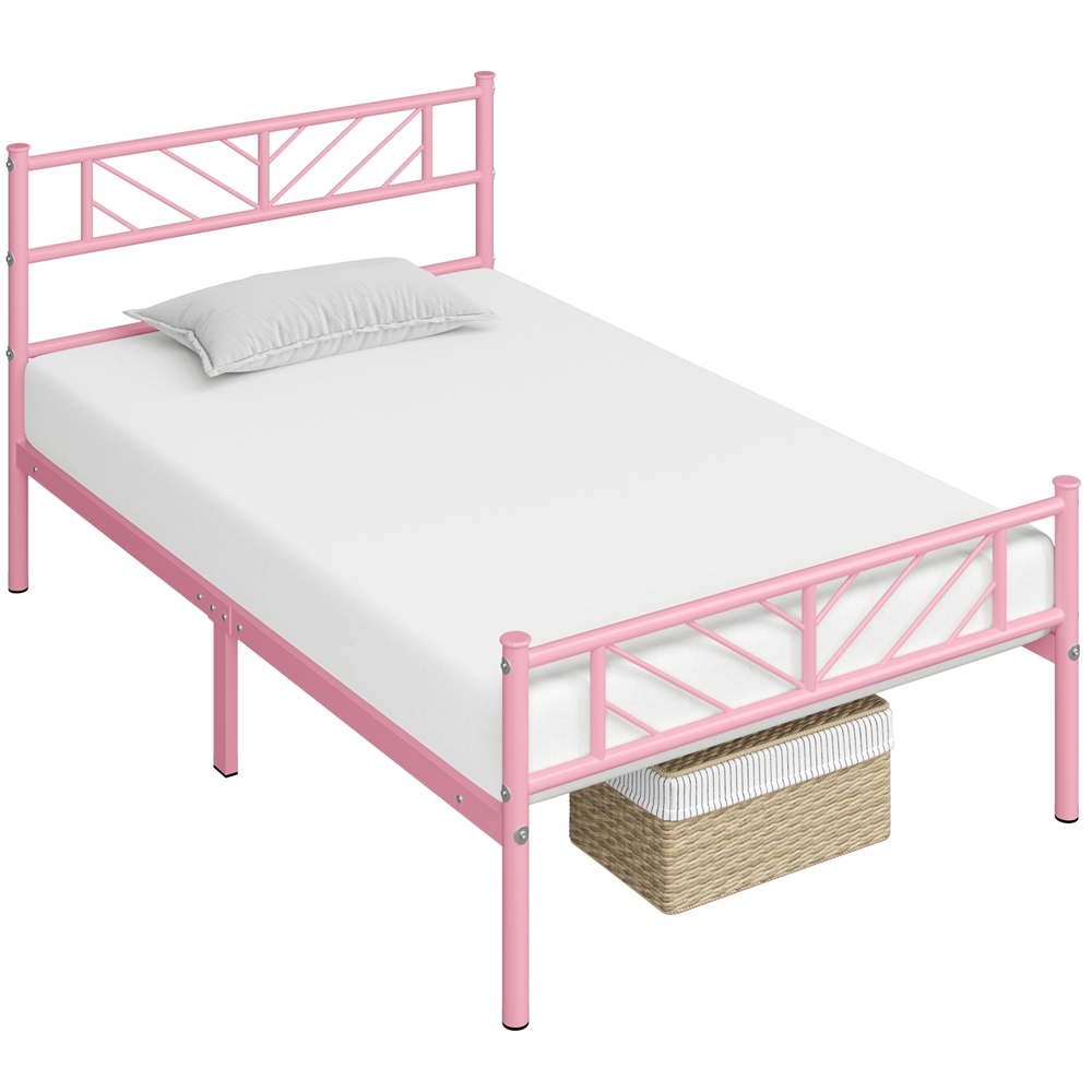 Easyfashion Justice Metal Platform Bed with Arrow Design,Twin XL,Pink