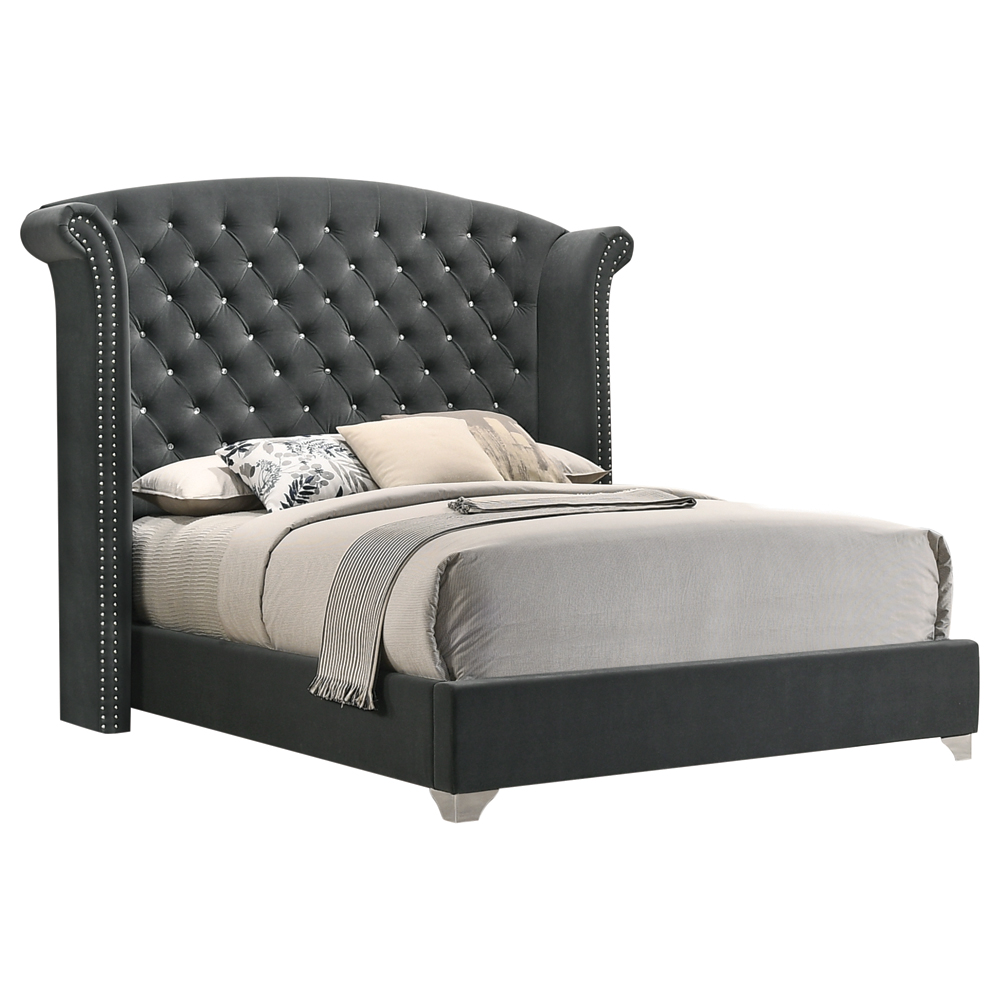 Melody Eastern King Wingback Upholstered Bed - Grey