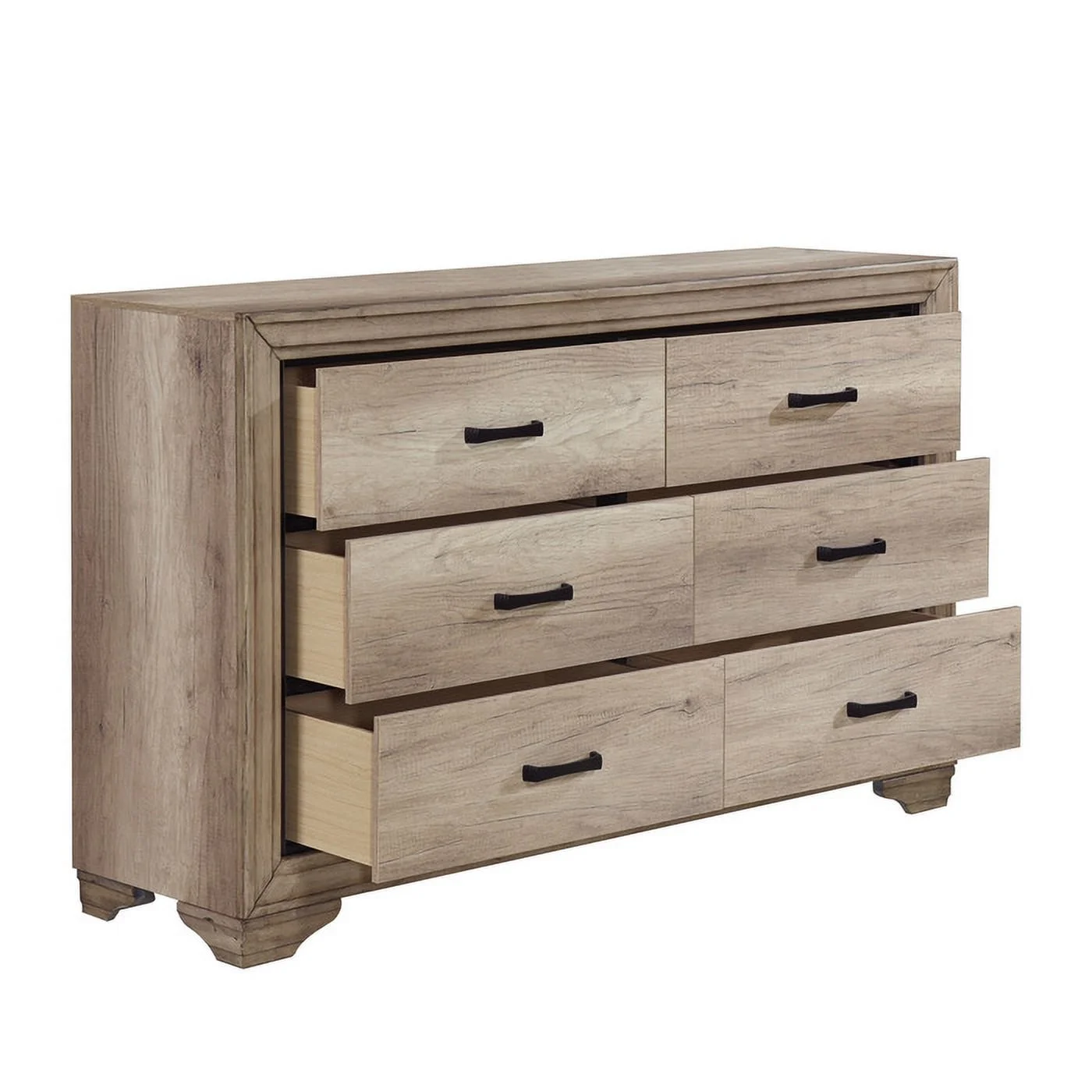 6 Drawer Wooden Dresser In Transitional Style, Natural Brown