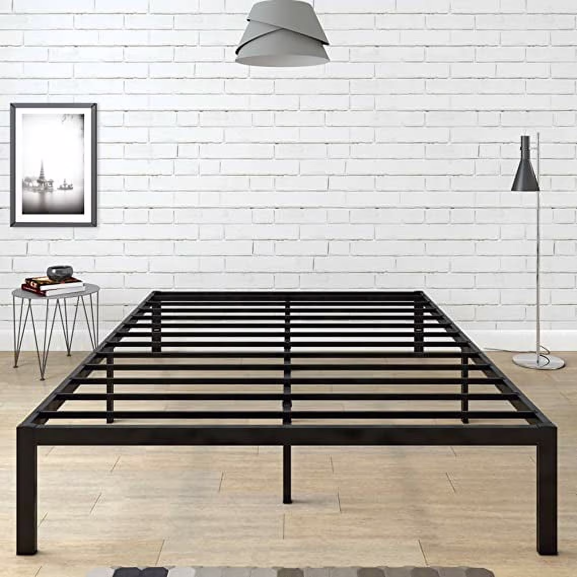 CastleBeds Minimalistic Twin Metal Platform Bed Frame with Storage and Steel Slat Support | Mattress Foundation | No Box Spring Needed | Headboard Attachment Slot Provided | Queen | AMBEE21