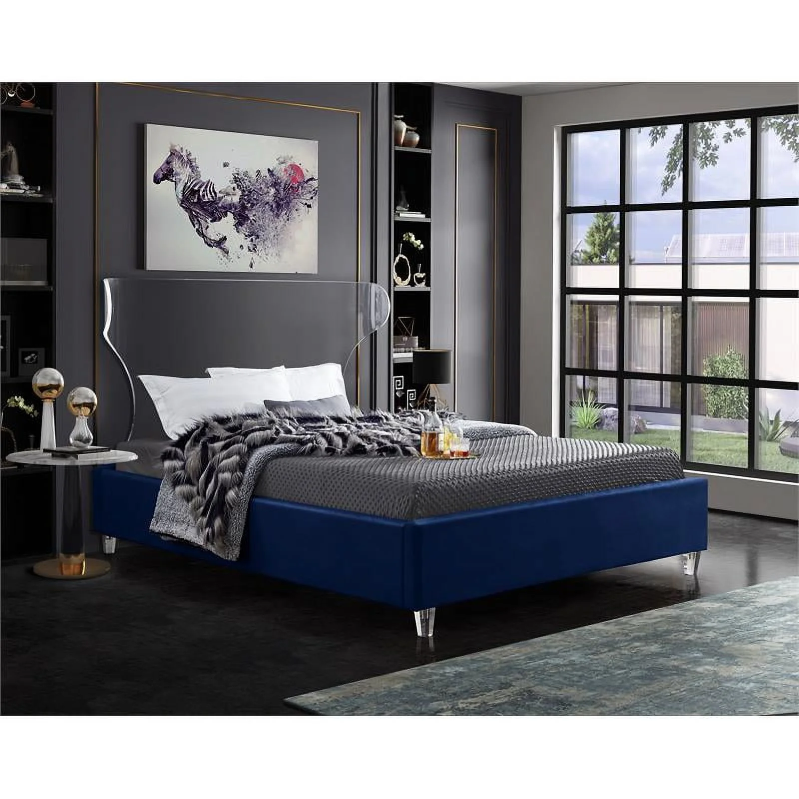 Meridian Furniture Ghost Navy Velvet King Bed