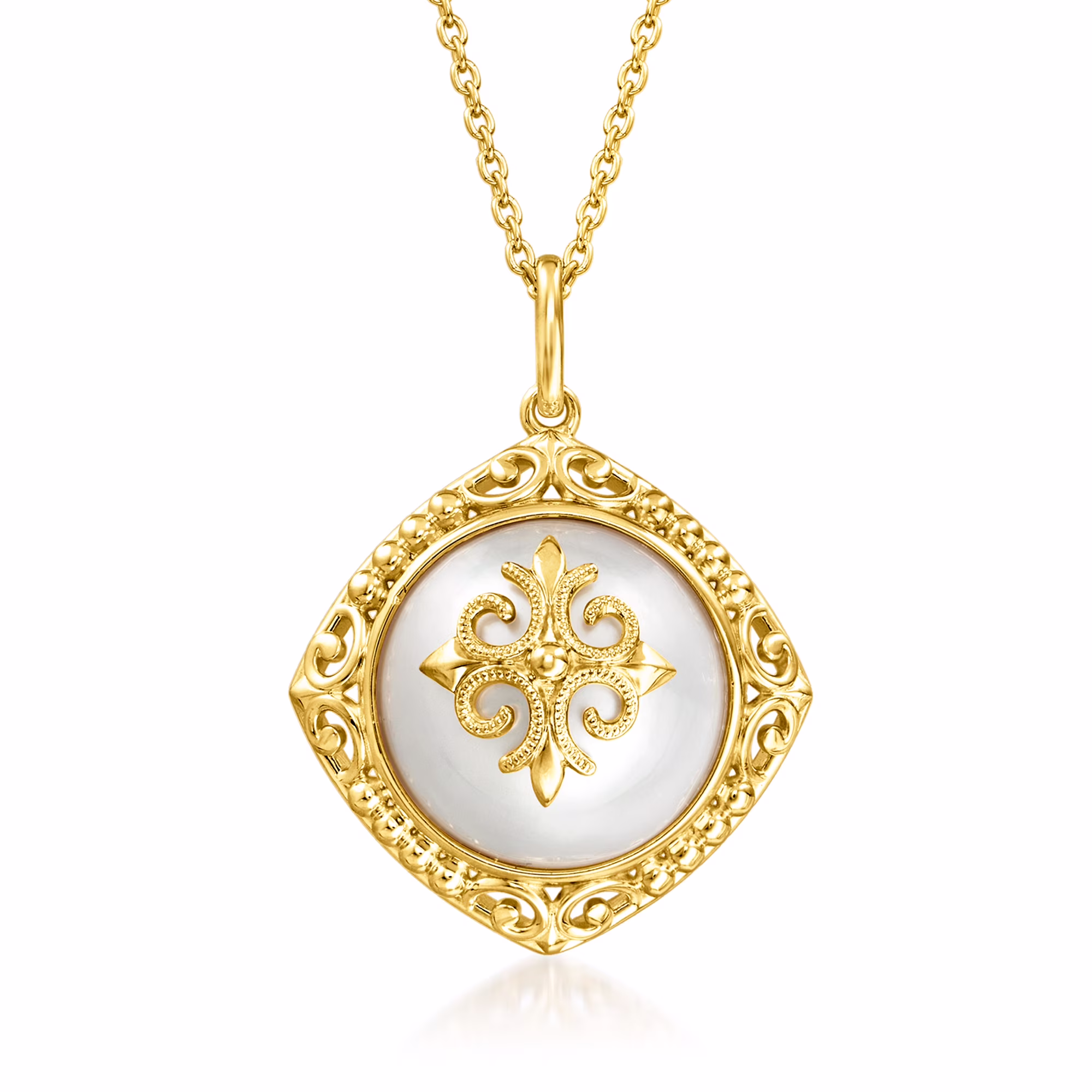Ross-Simons 13.5-14mm Cultured Mabe Pearl Filigree Pendant Necklace in 18kt Gold Over Sterling, Women's, Adult