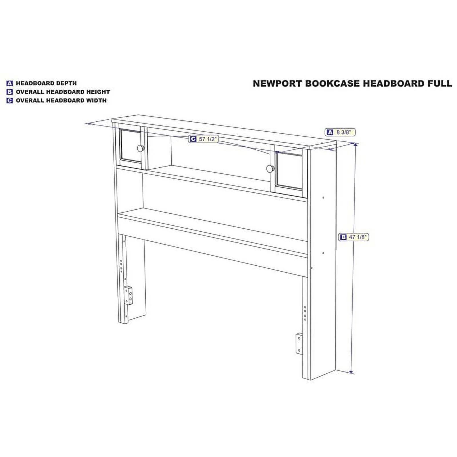 Atlantic Furniture Newport Full Bookcase Headboard in White