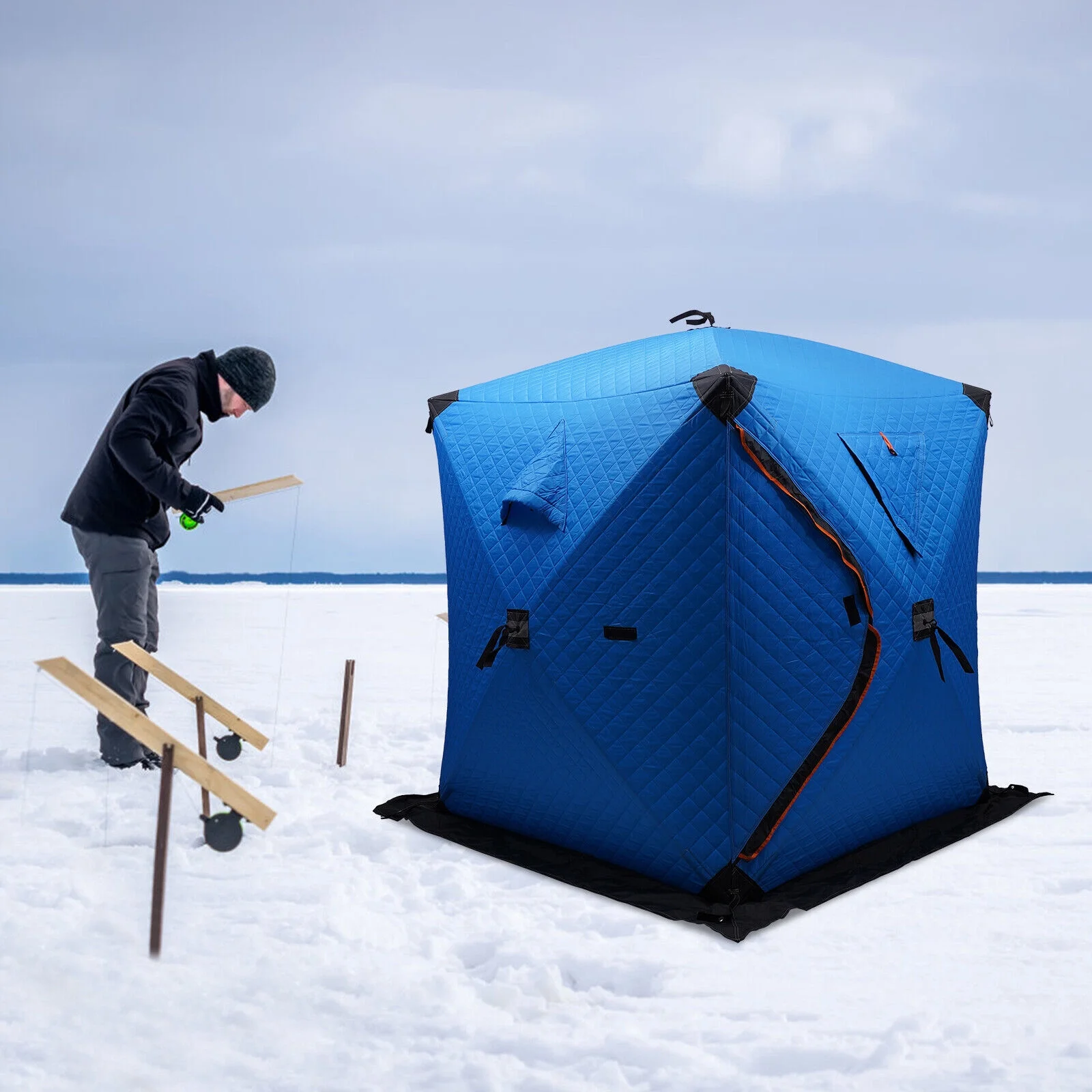 1-2 People Ice Lake Fishing Shelter Freestanding Insulated Tent with Handbag Winter