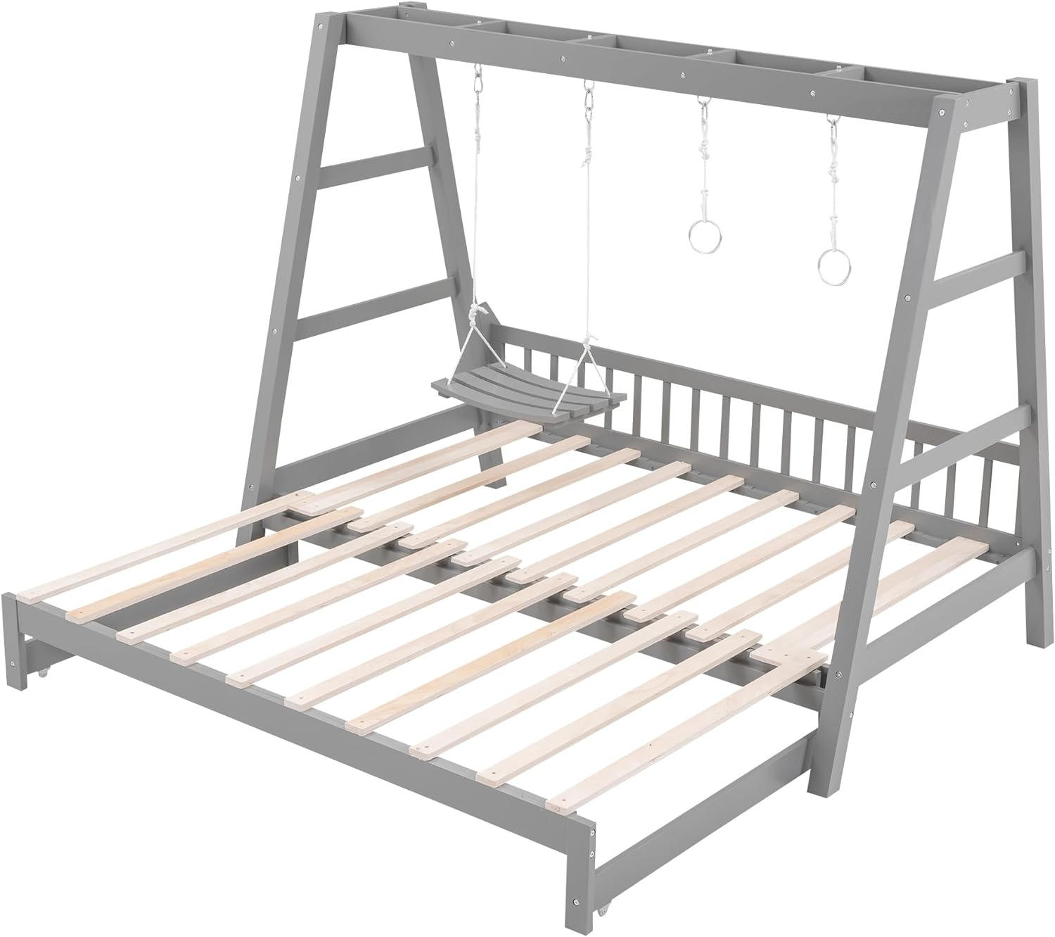 Extendable Twin Daybed with Swing and Ring Handles, (Twin Bed can be Pulled Out to be King)