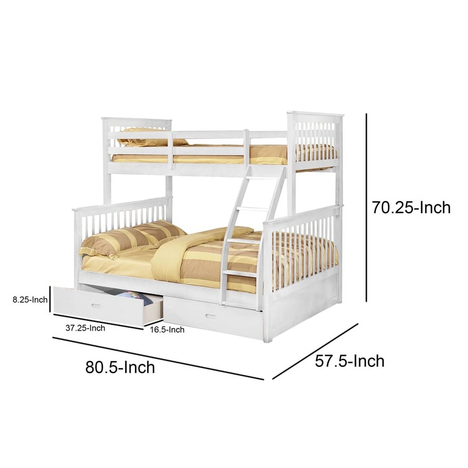 Benjara Mission Style Wooden Twin Over Full Bunk Bed with 2 Drawers, White