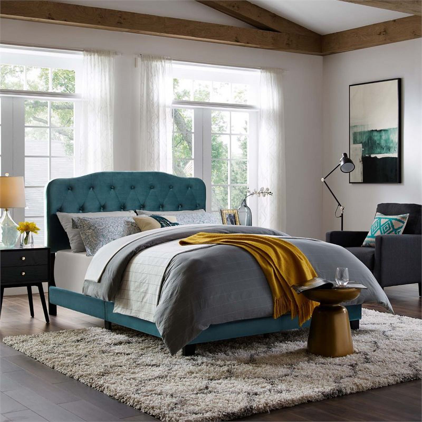 Hawthorne Collections Velvet Twin Bed in Sea Blue