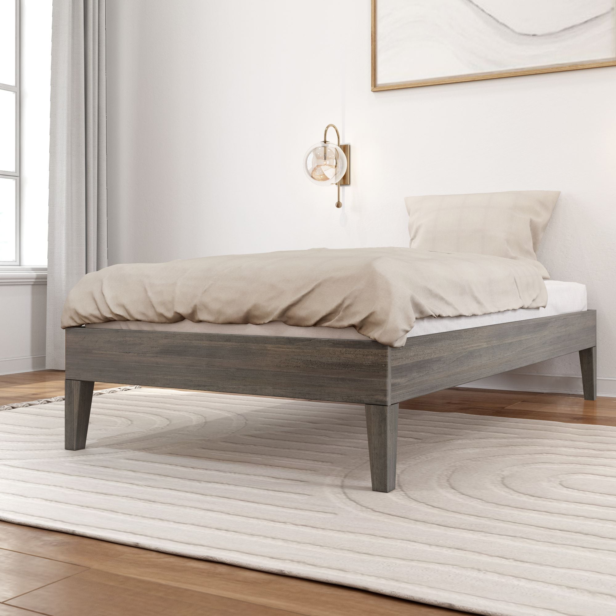Plank+Beam Twin Bed Frame, Solid Wood Adults Platform Bed, No Box Spring Needed, Driftwood