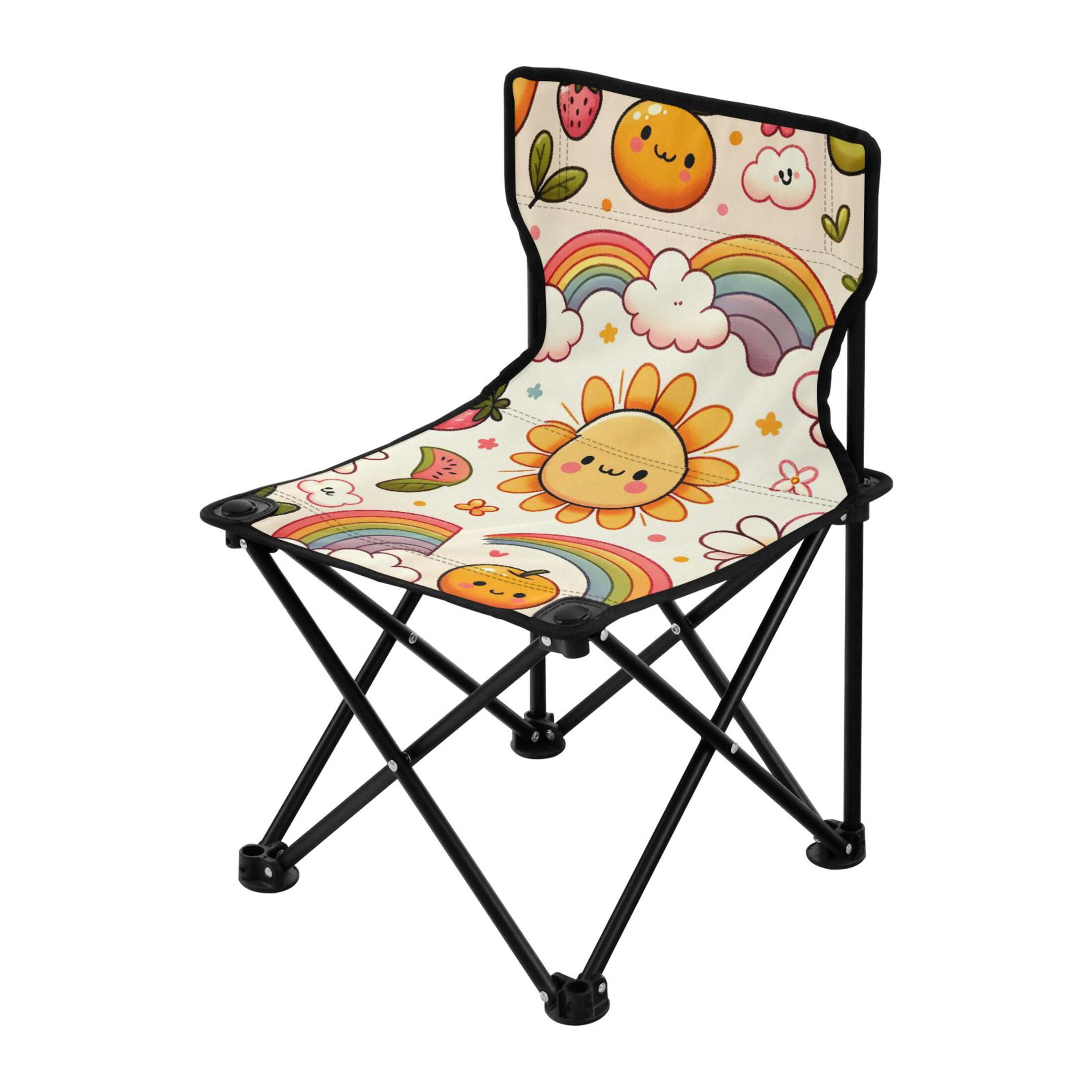 Sun and Rainbow Strawberry Portable Camping Chair Outdoor Folding Beach Chair Fishing Chair Lawn Chair with Carry Bag Support to 220LBS