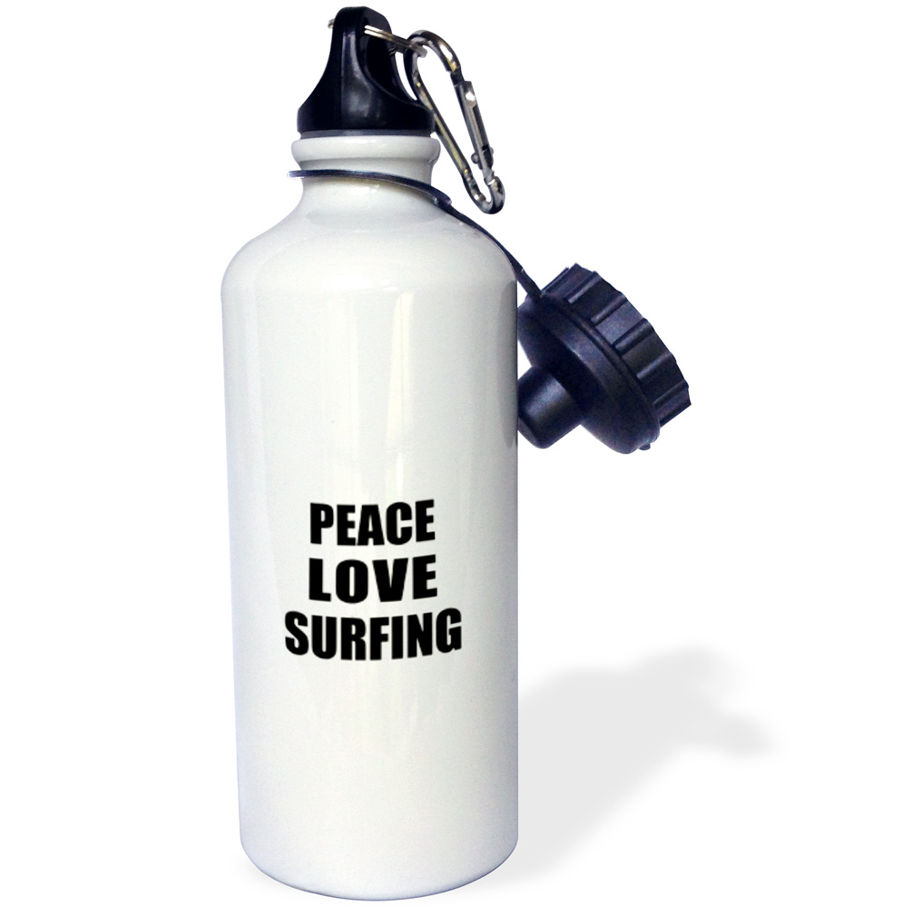 3dRose Peace Love and Surfing. Things that make me happy - Surf - Surfer gift, Sports Water Bottle, 21oz