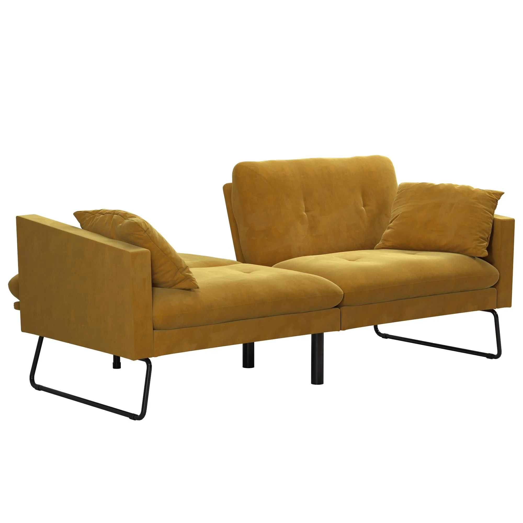 Mr. Kate Neely Futon with Bolster Pillows, Mustard Velvet