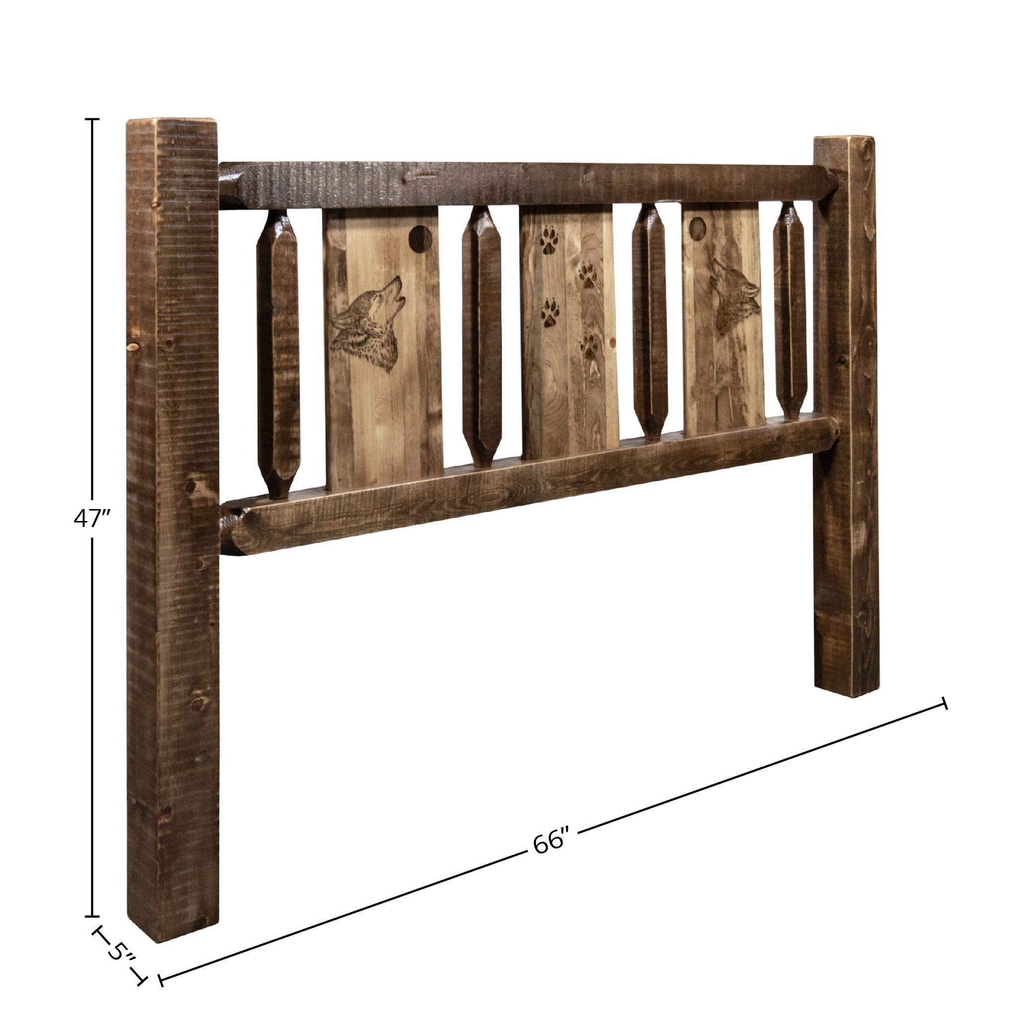 Homestead Collection Queen Headboard w/ Laser Engraved Wolf Design, Stain & Clear Lacquer Finish