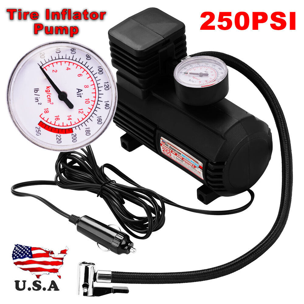 Mini Portable Air Compressor Electric Tire Inflator Pump 12 Volt Car 250PSI