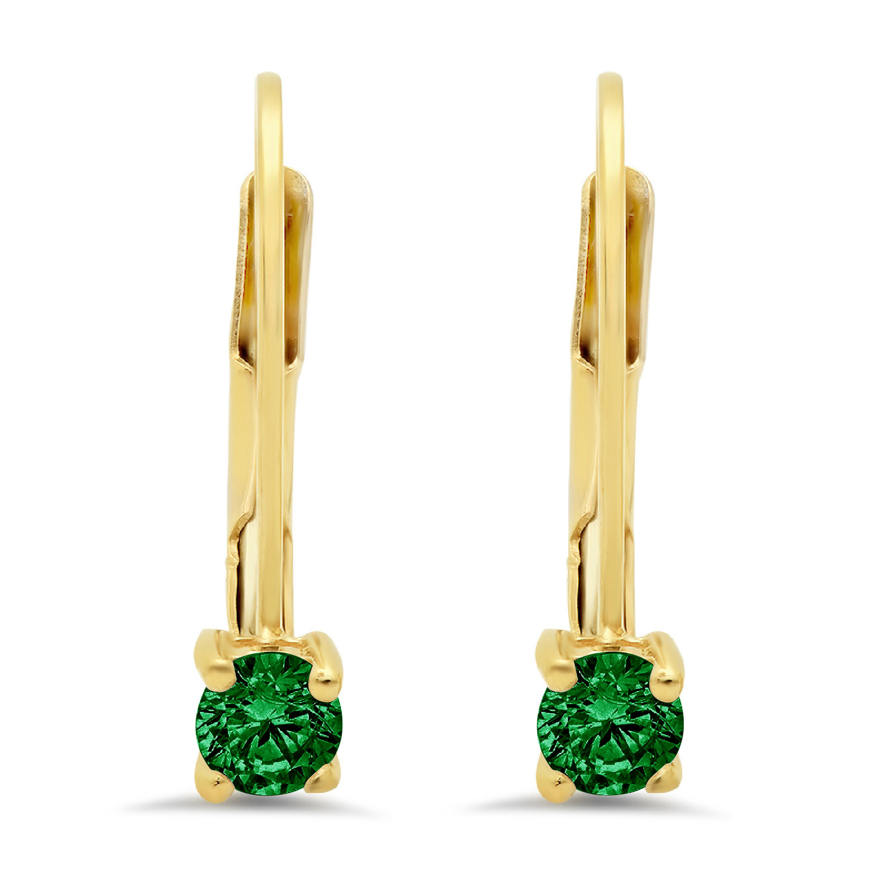 Clara Pucci 0.2 ct Brilliant Round Cut Drop Dangle VVS1 Genuine Conflict free Green Simulated Emerald Real Stamped Solid 18K Yellow Gold Earrings Lever Back