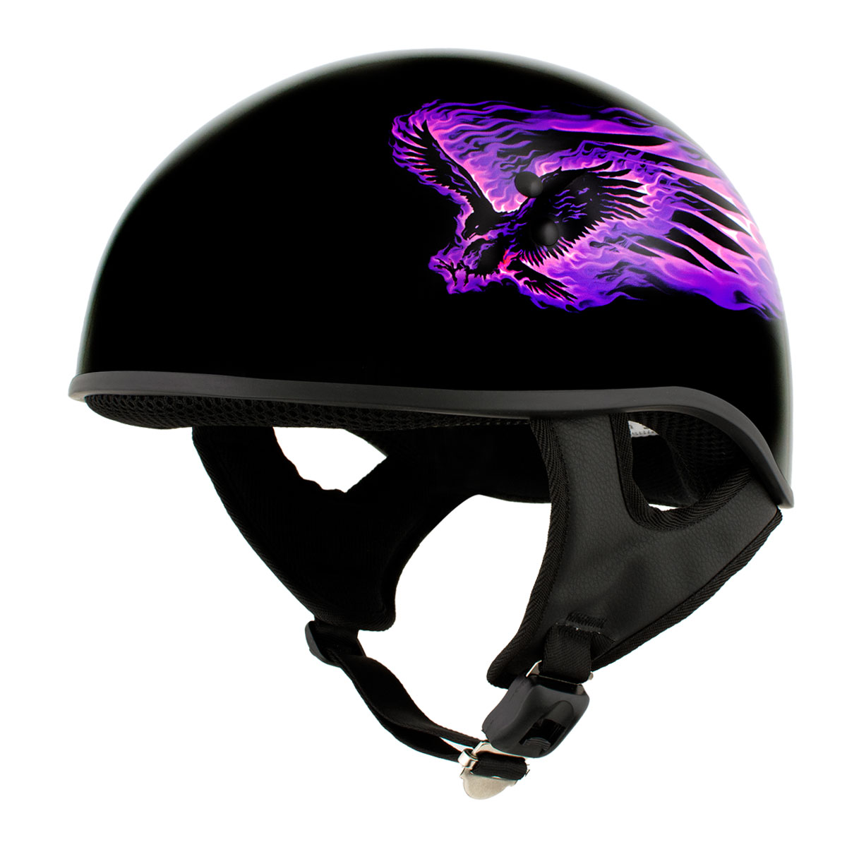 Hot Leathers HLD1007 'Black Out Eagle' Gloss Black Motorcycle DOT Skull Cap Half Helmet for Men and Women Biker Medium
