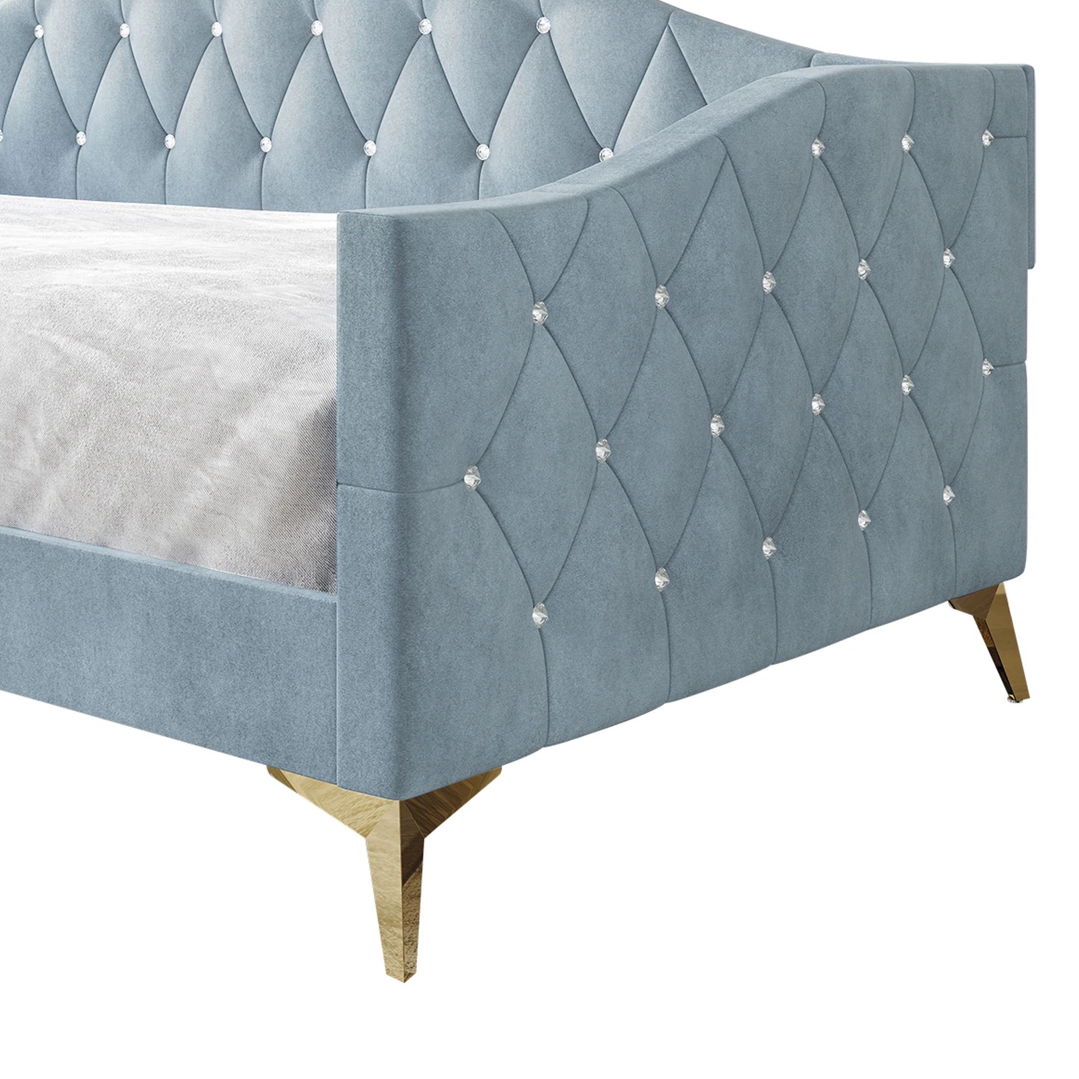 Castle Place Modern Camelback Silhouette Velvet Upholstered Twin Daybed, Light Blue