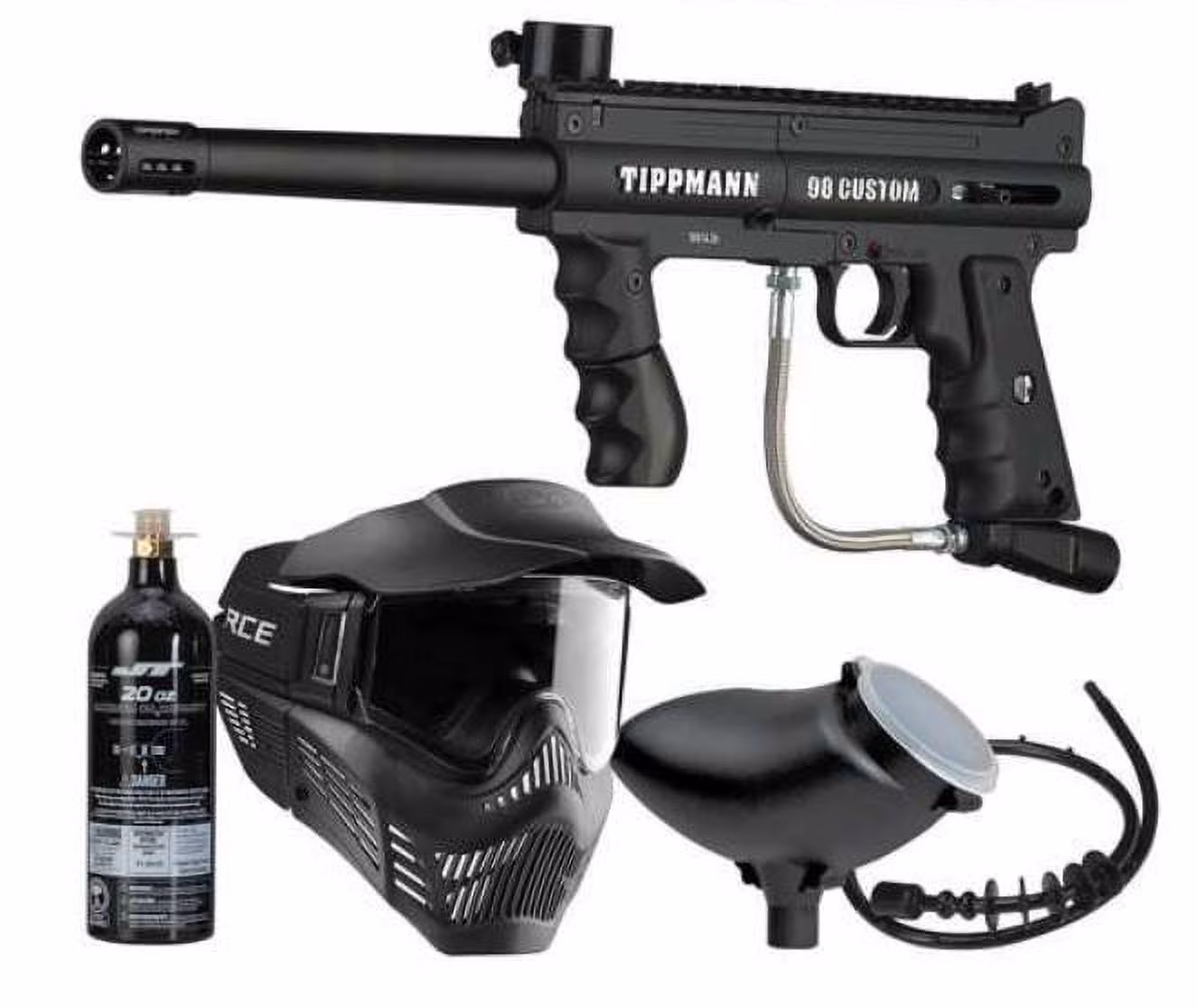 Tippmann 98 Paintball Marker Gun Power Bundle includes 20oz CO2 Tank, Mask, Hopper and Cleaning Squeegee
