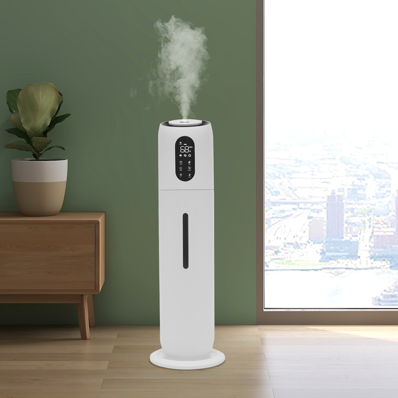 Whole House Humidifiers Large Room, 9L Top Fill Cool Mist Ultrasonic Humidifiers Quiet Remote Control Floor Humidifiers with Auto Shut-Off, Aroma Box White