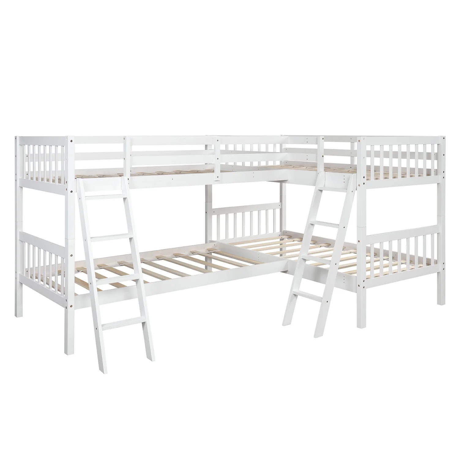 L-Shaped Twin Bunk Bed Twin Over Twin Bunk Bed with Ladder No Box Spring Needed