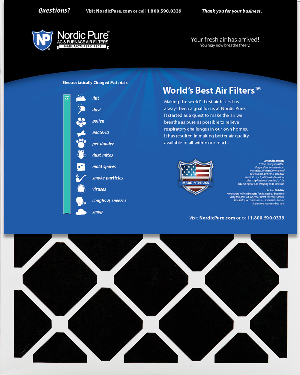 20x25x5 (4 3/8) Honeywell Replacement Air Filters MERV 14 Plus Carbon 1 Pack