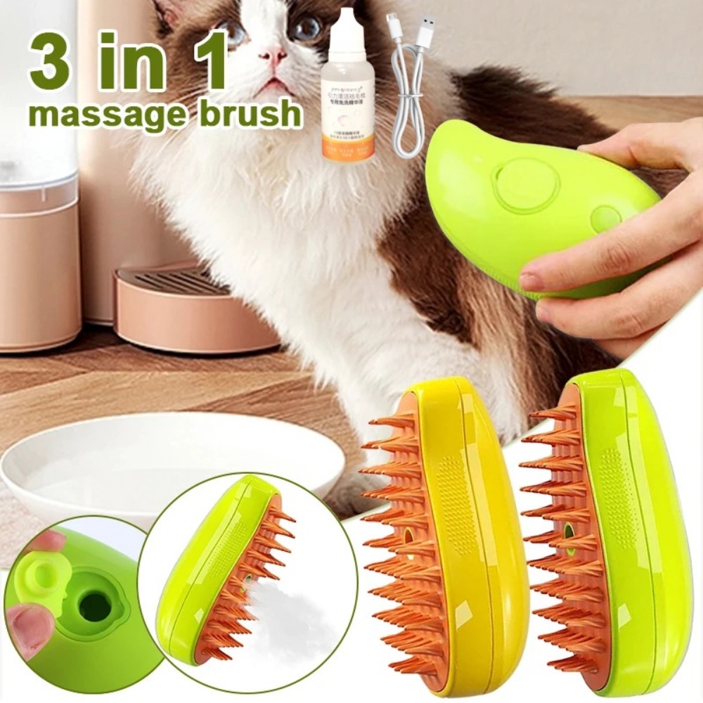 Cat Steam Brush 3 in1 Brush with Cleaning Essential Oil for Shedding Cat Steamer Brush for Massage Multifunctional Cat Grooming Brush Pet Hair Removal Tool Comb for Cat and Dog