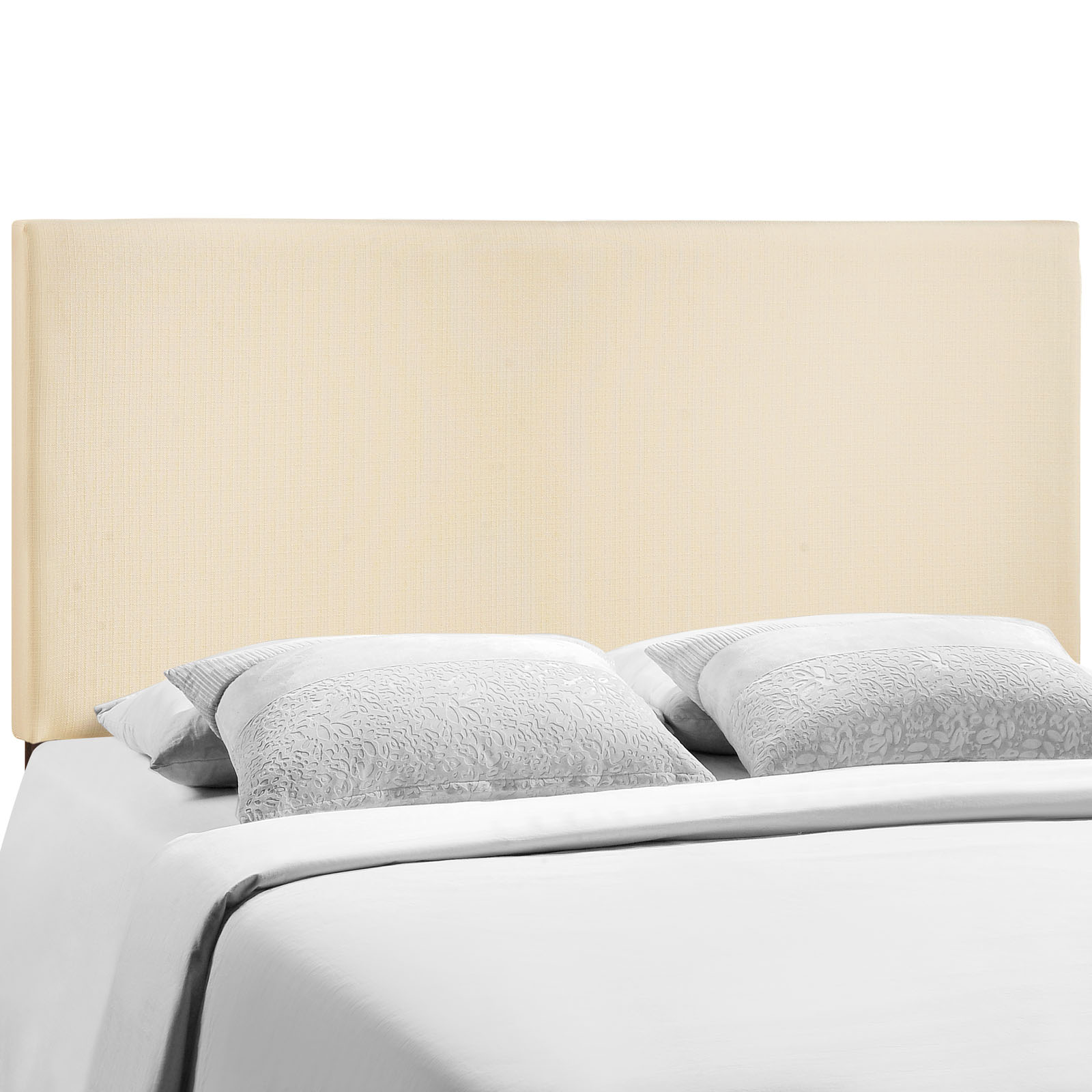 Modern Contemporary Queen Size Upholstered Headboard, Ivory Fabric