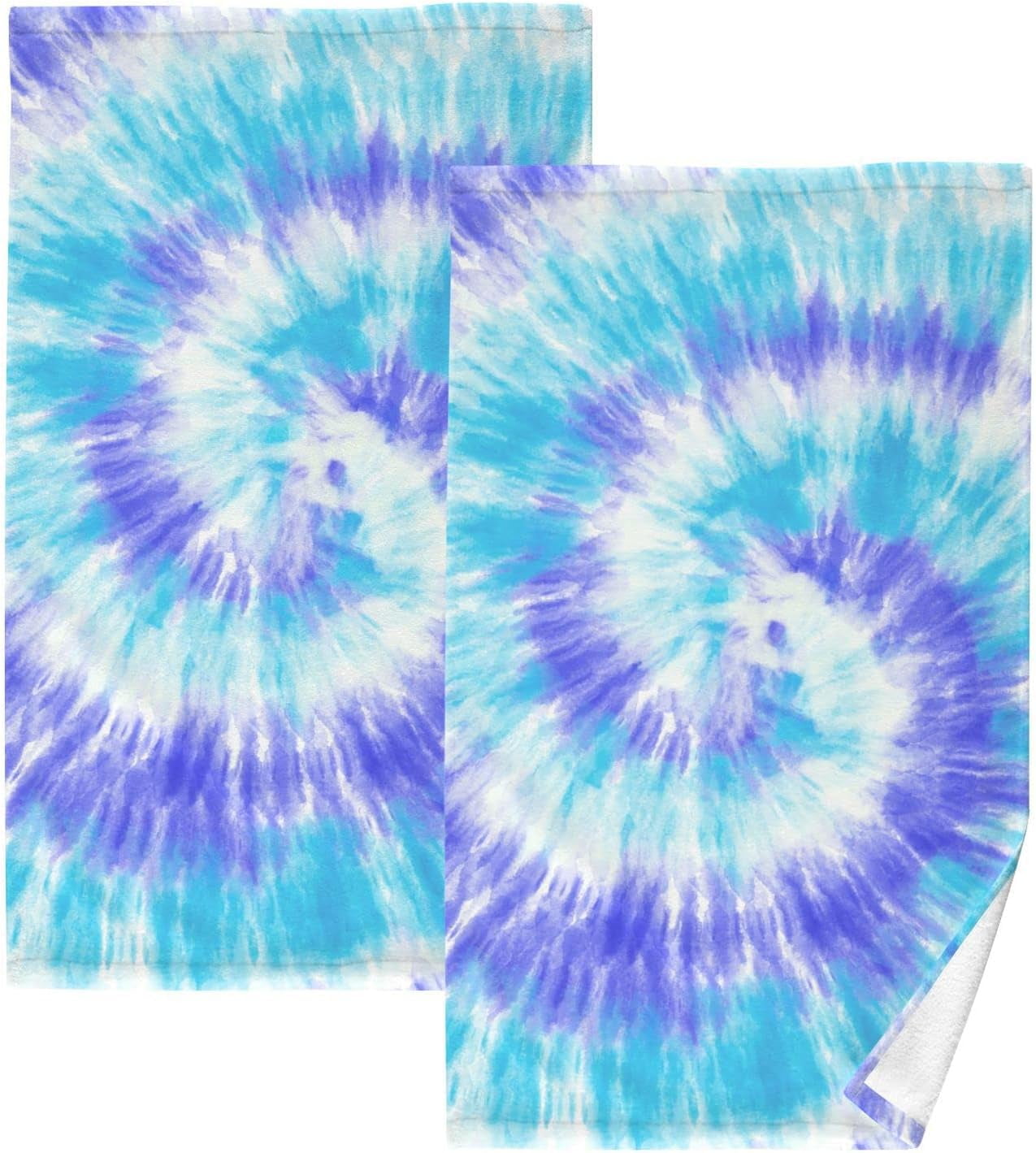 Dreamtimes Tie Dye Purple Blue Spiral Cotton Towels Set 2 Pcs Absorbent Hand Towel Face Towels Kitchen Towels Bath Towels for Bathroom Laundry Room Kitchen 16 x 28 Inches