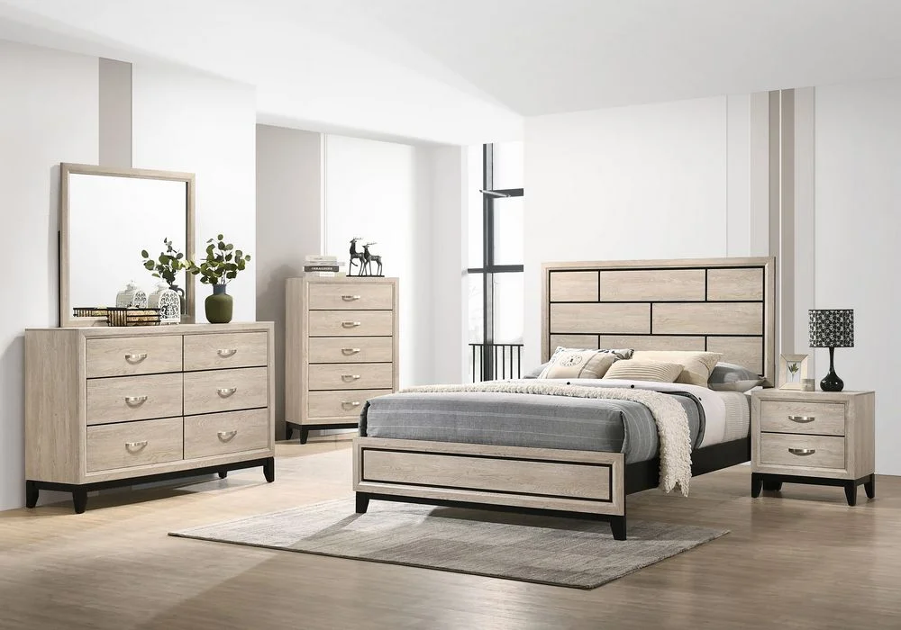 Contemporary Style 1pc King Size Low-Profile Bed Bedroom Furniture Set Wooden Drift Wood Finish
