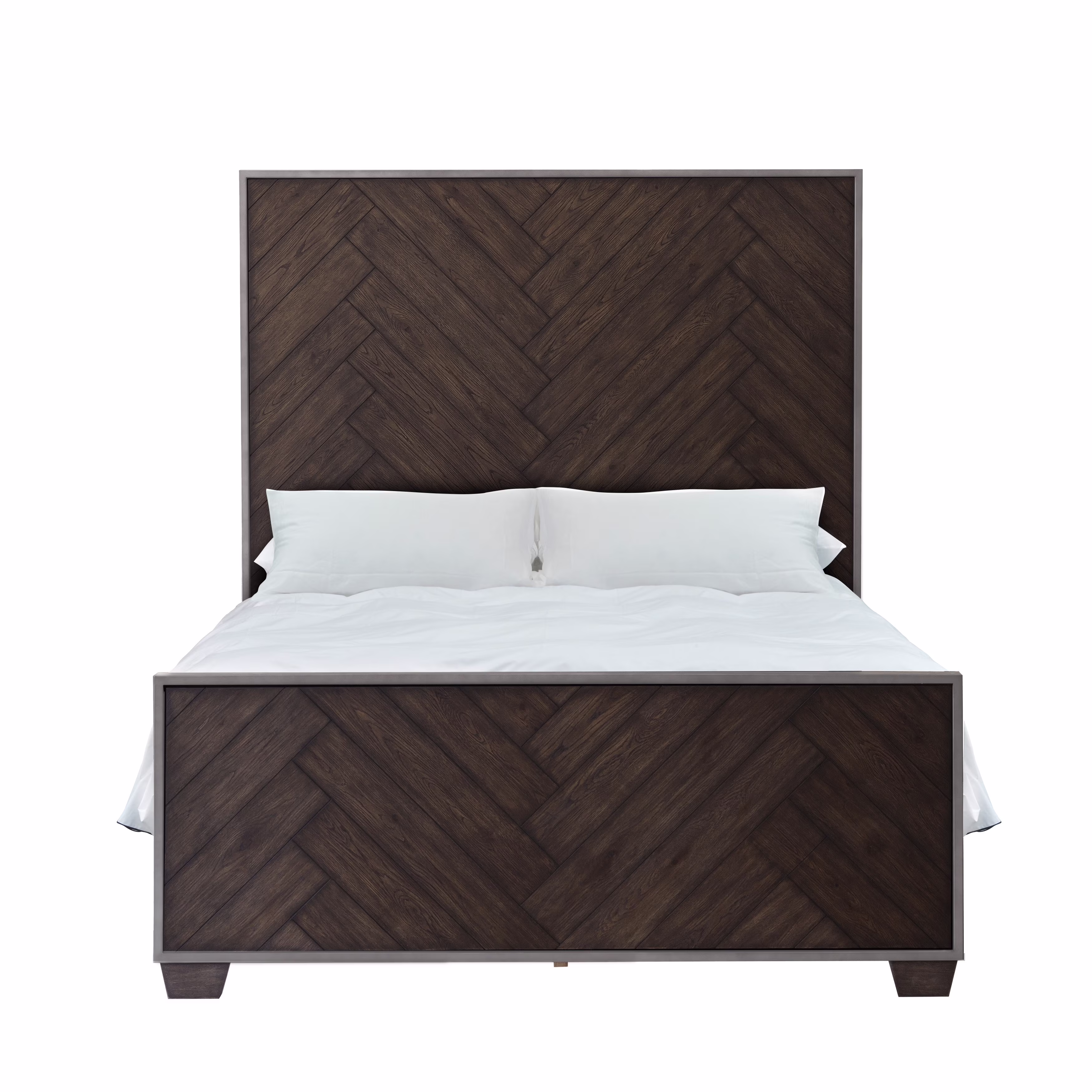Modern Farmhouse Metal Frame Dark Oak Queen Headboard