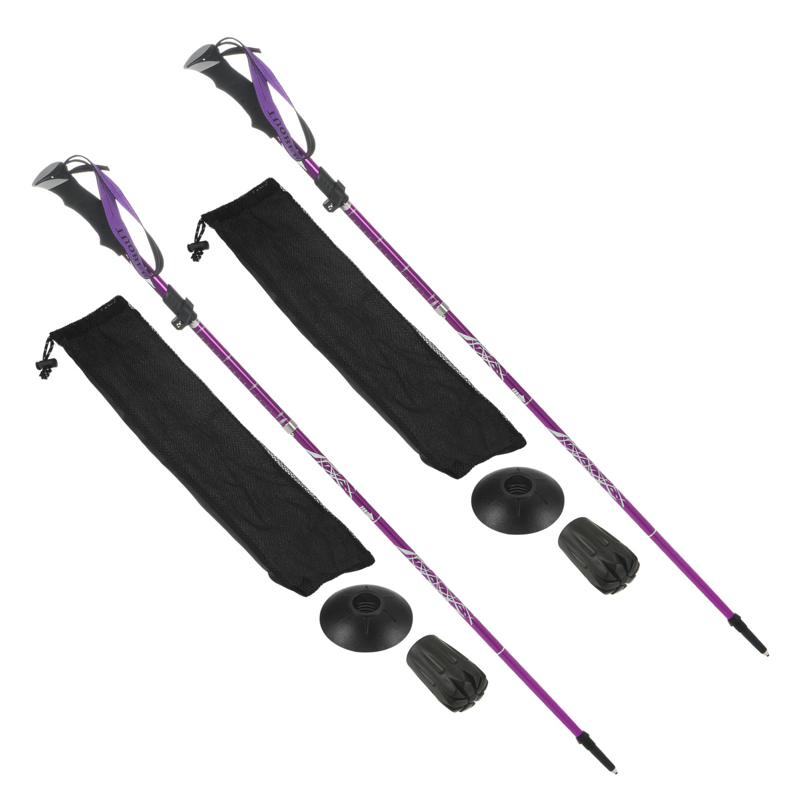 Uxcell Trekking Poles, Collapsible Hiking Pole 43 Inch with Mud Basket, 2 Pack Purple