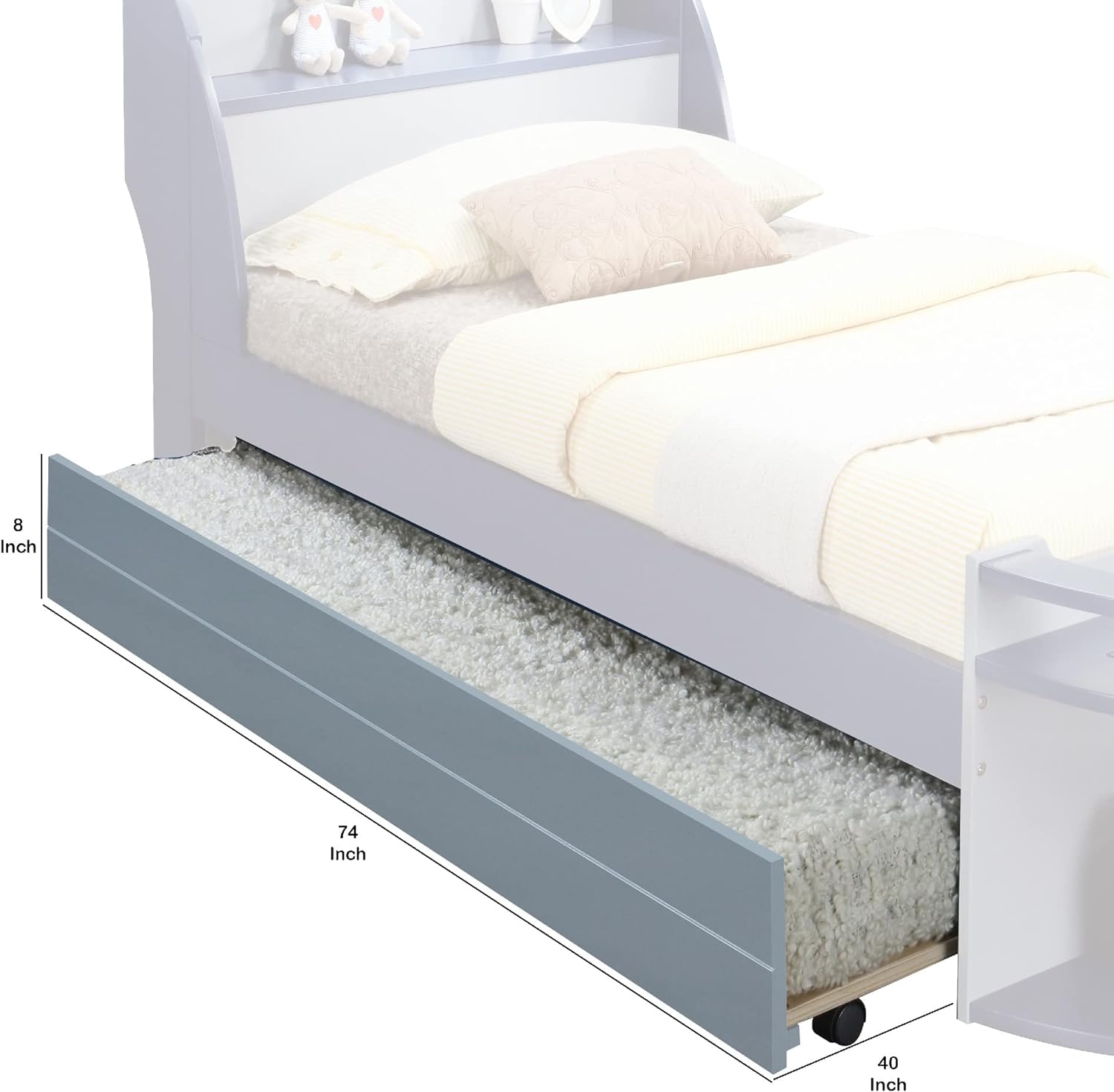 Gray Transitional Wooden Trundle Bed With Caster Wheels
