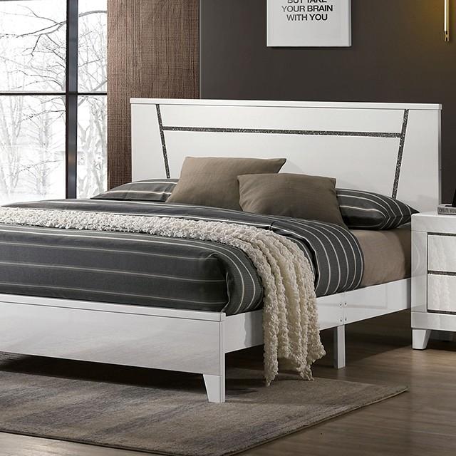 Contemporary White Solid Wood Queen Bedroom Set 6pcs FOA FOA7038WH Magdeburg