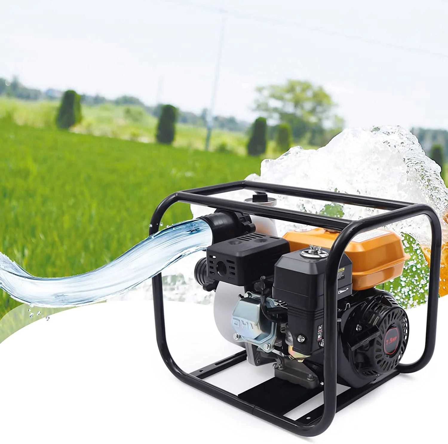 Flkoendmall Flkoendmall7.5HP Gasoline Water Pump 3Inch 264GPM for Irrigation, Landscaping or Gardening Irrigation Yellow