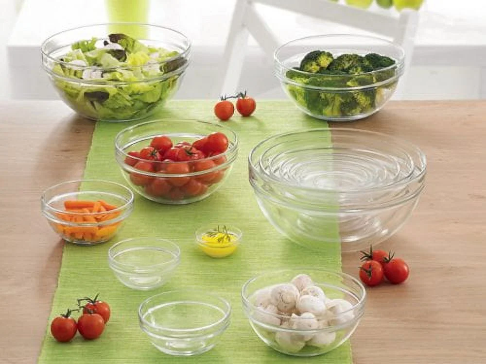 Luminarc Stackable Bowls Set with White Lids, Stand, Clear
