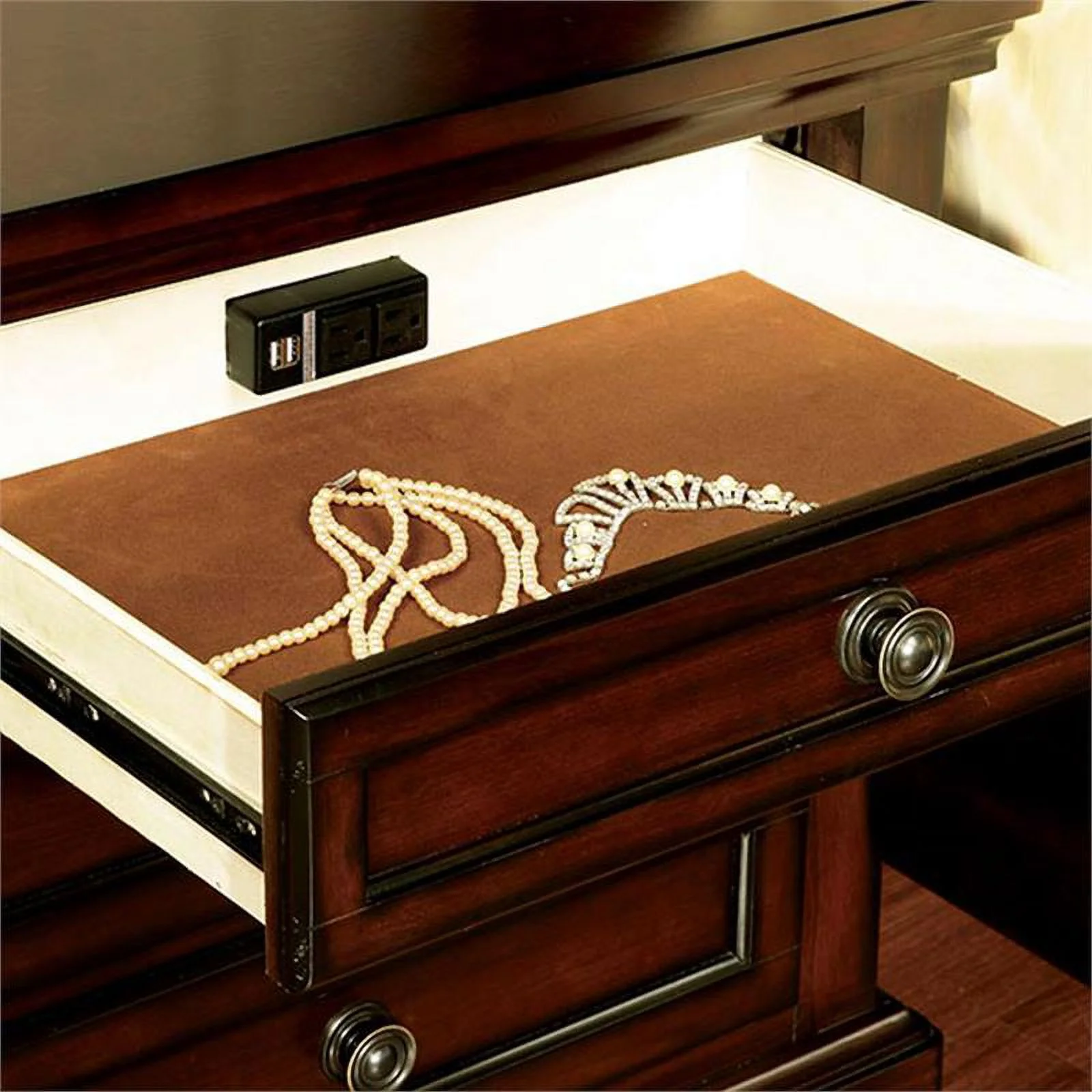 FOA Caiden 2pc Dark Cherry Solid Wood Bedroom Set - Nightstand + Dresser