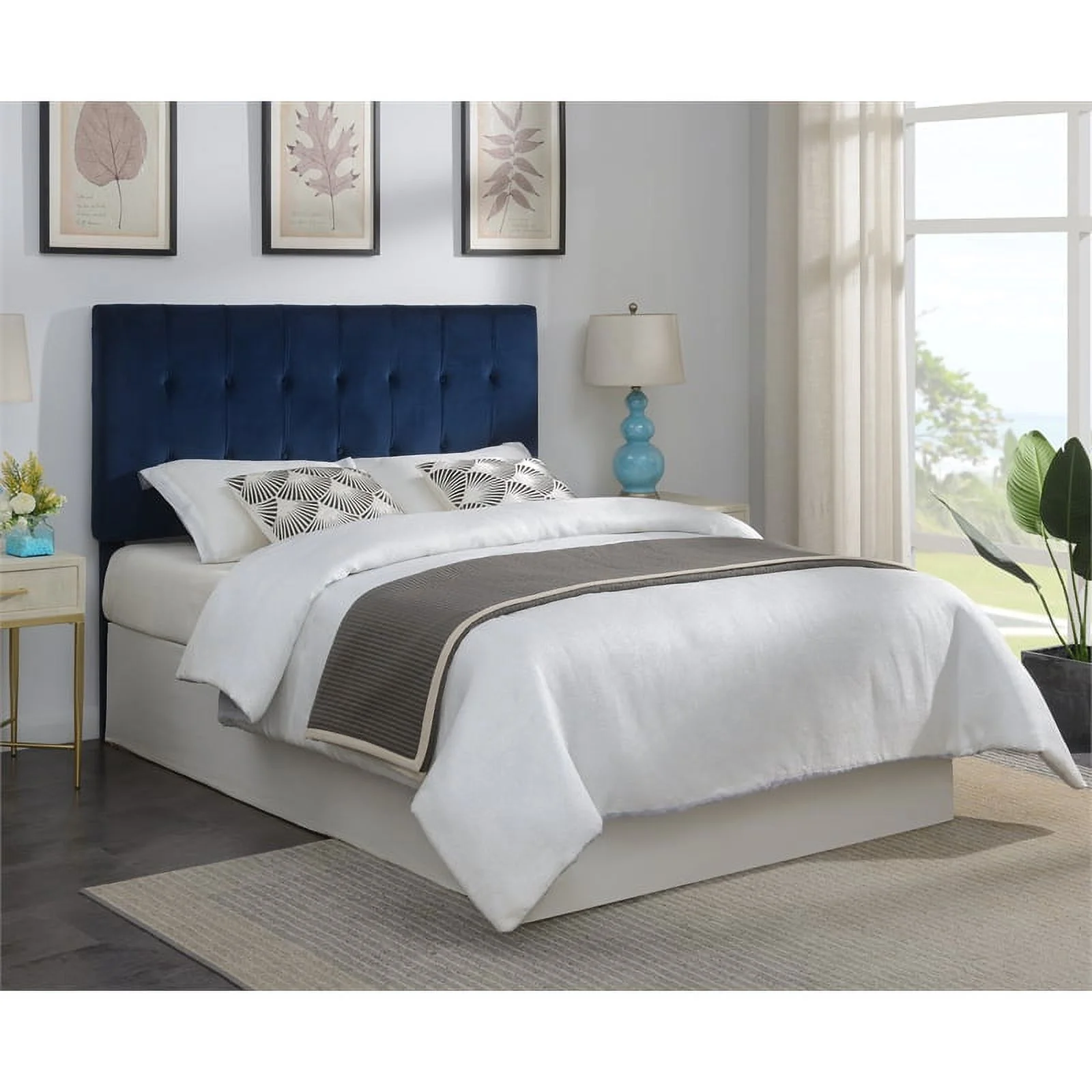 Regina Navy Blue Velvet Upholstered Queen Headboard