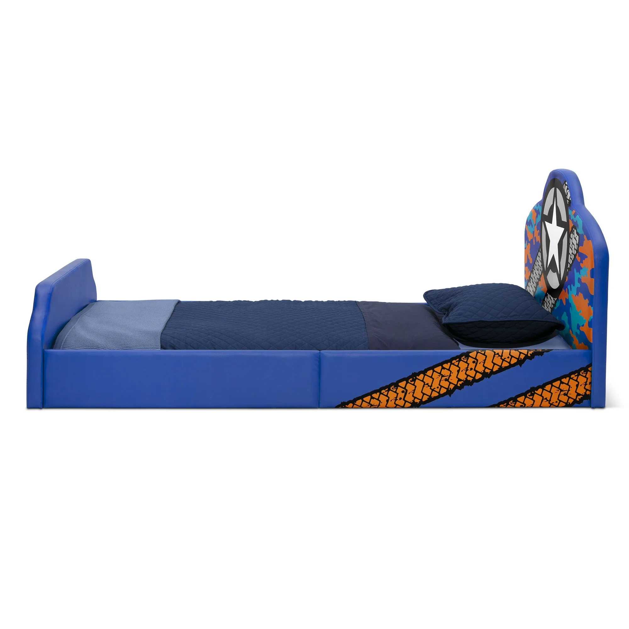 Jeep Upholstered Twin Bed by Delta Children, Blue