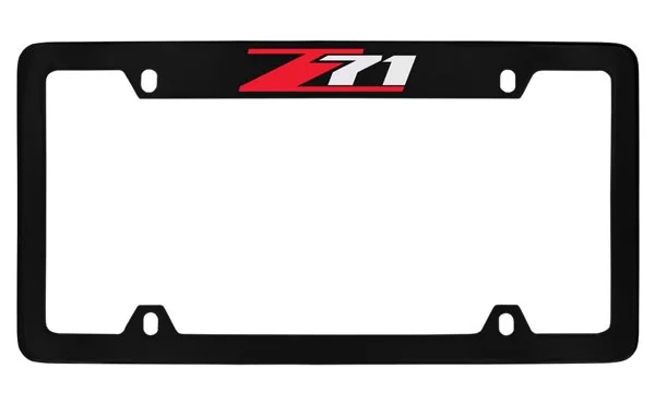 Chevrolet Z71 Black Coated Metal Top Engraved License Plate Frame Holder