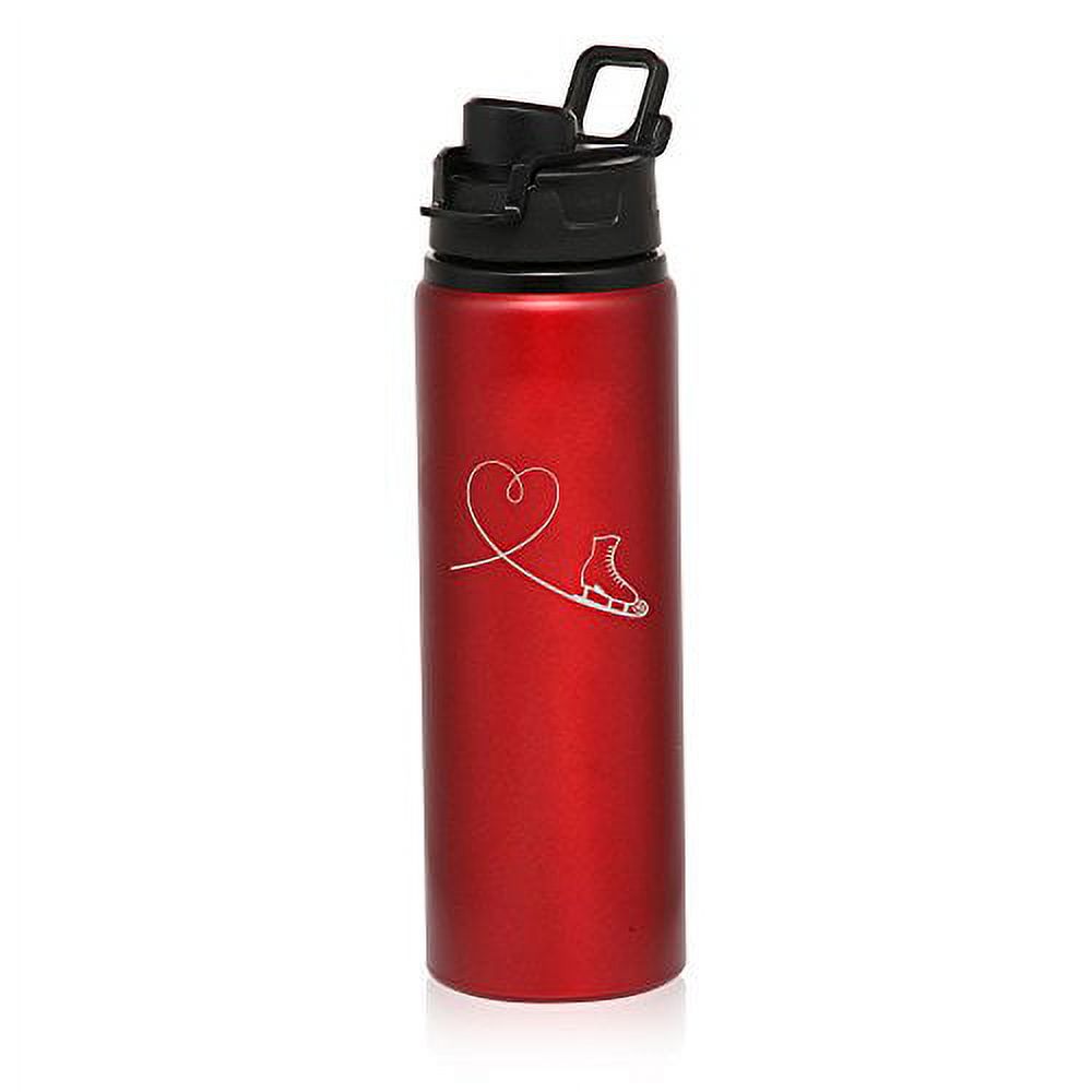25 oz Aluminum Sports Water Travel Bottle Heart Love Ice Skating (Red)