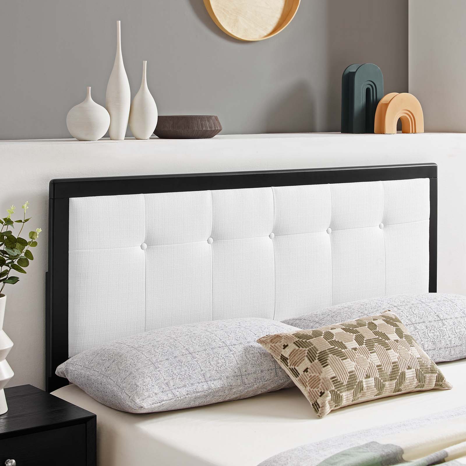 Tufted Headboard, Twin Size, Wood, Fabric, Black White, Modern Contemporary Urban Design, Bedroom Master Guest Suite