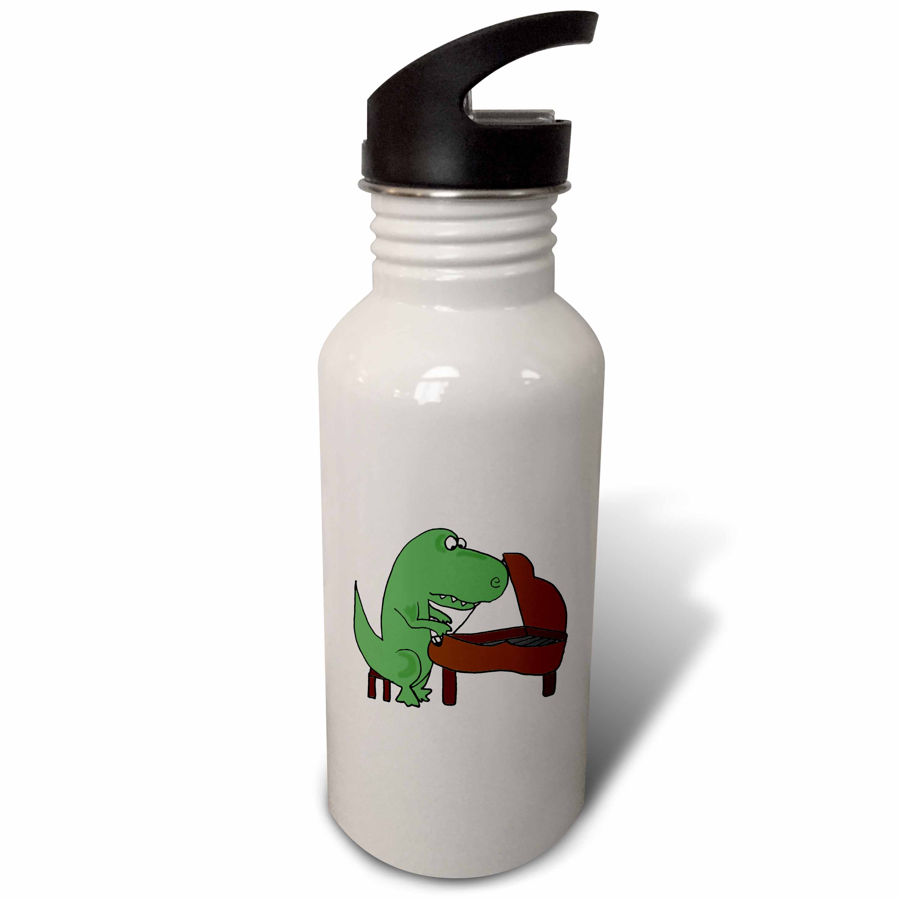 Fun Green T-Rex Dinosaur Playing the Piano 21 oz Sports Water Bottle wb-201827-1