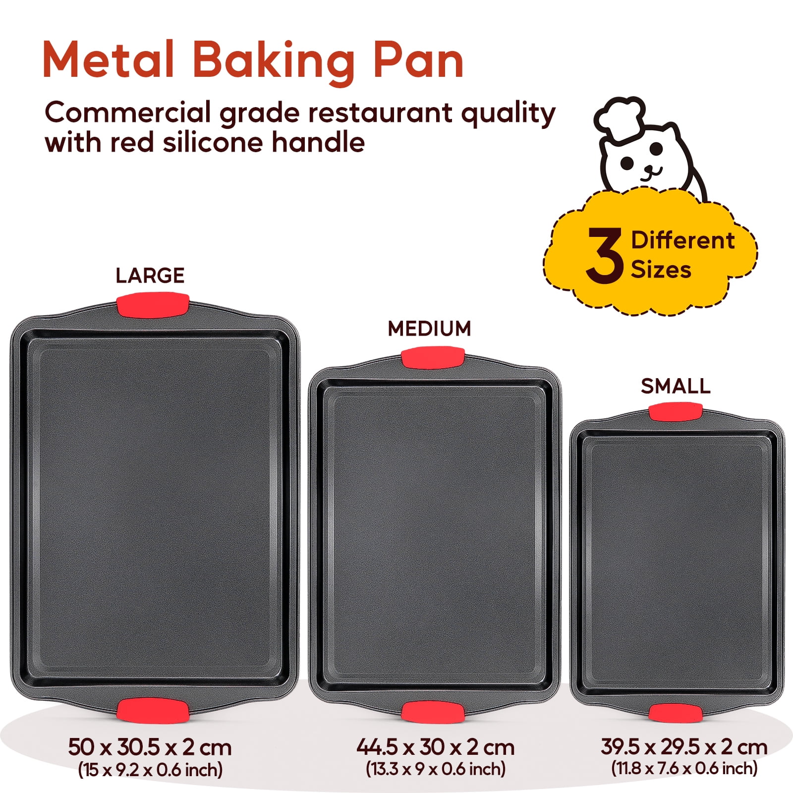 Katbite Nonstick Bakeware Set 3 Piece Set Nonstick Carbon Steel Oven Bakeware Kitchen Set with Silicone Handles,Baking Pan,Black