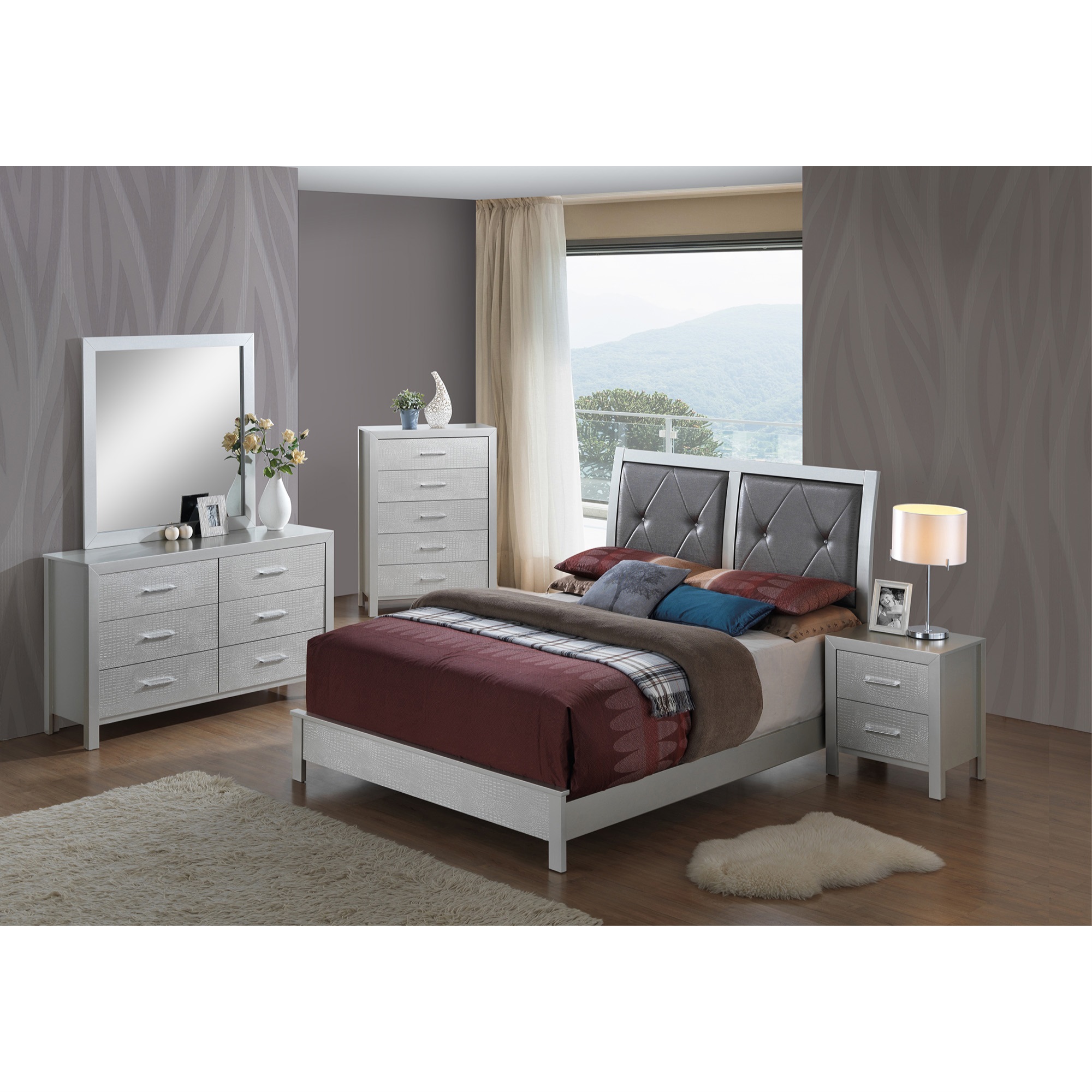 Passion Furniture  Glades Silver Champagne King Panel Beds