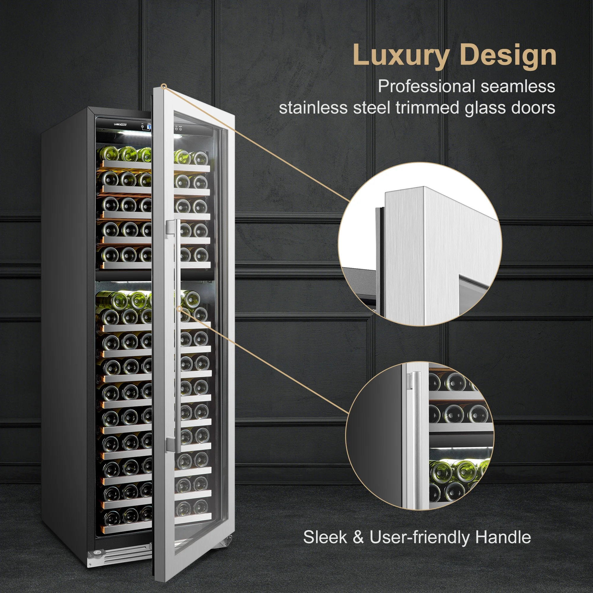 Lanbopro 153 Bottles Dual Zone Seamless Stainless Steel Wine Cooler