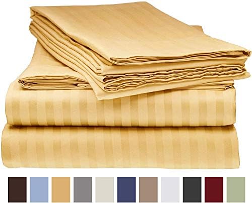 RUNFAYBIU 800 Thread Count 100% Cotton & Luxury 4 PCs Sage Stripe Bedsheets Soft Sateen Weave Short Queen Size Bed Sheet Set Mattress Up to 14''(Sage Stripe  Short Queen)
