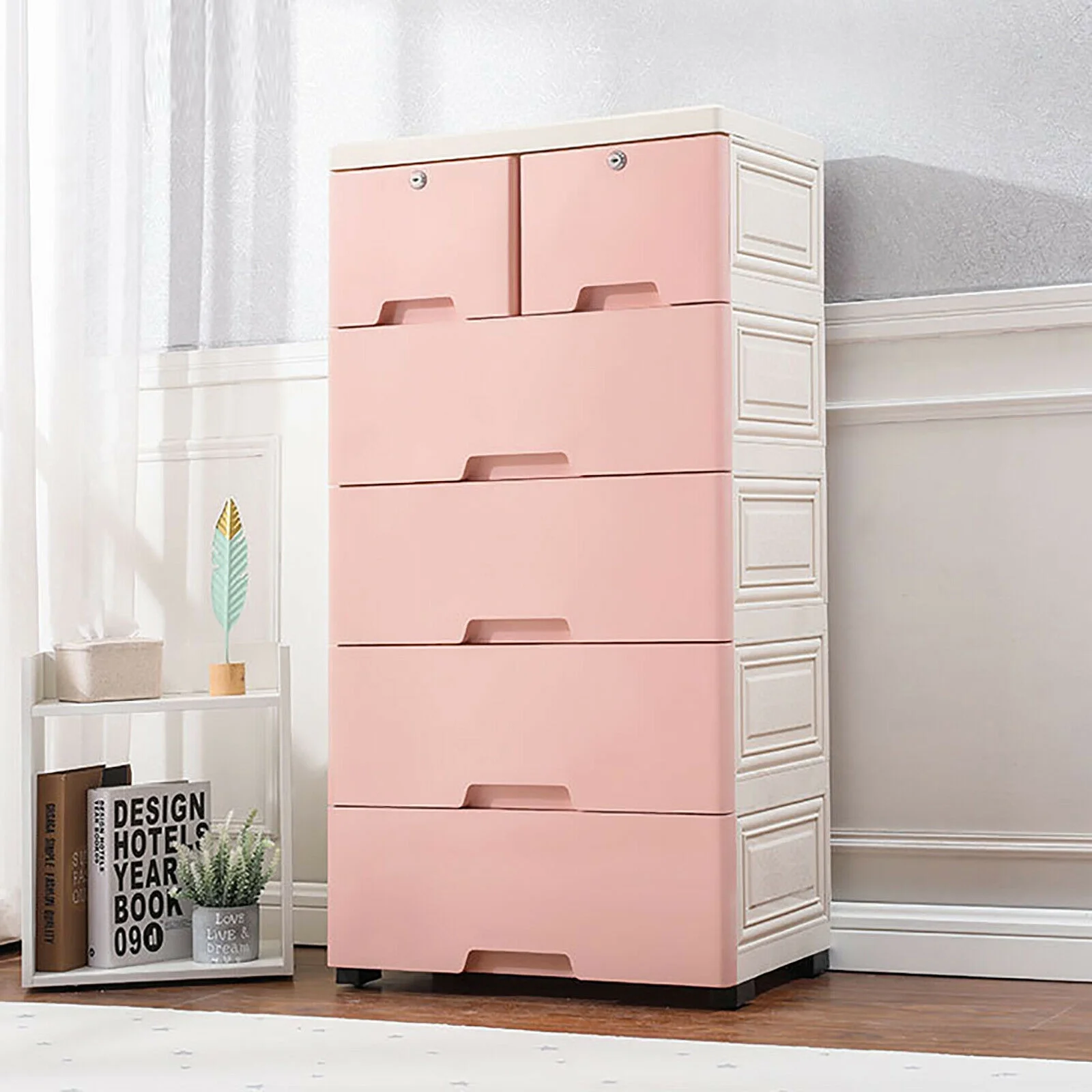 6 Closet Pink Plastic Cabinet Drawers Organizer Storage Dresser Clothes Bedroom